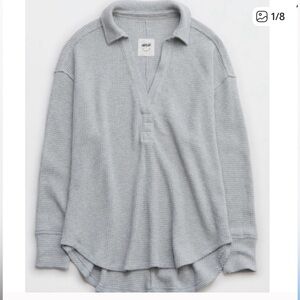 Aerie Lumberjane Waffle Knit Polo Sweater in Heather Gray